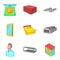 Depository icons set, cartoon style