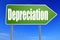 Depreciation word with green road sign