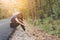 Depress and hopeless , Asian woman sitting on roadside