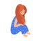 Depressed Girl Sitting on Floor Hugging Her Knees, Unhappy Teenager, Lonely, Anxious, Abused Girl Vector Illustration