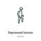 Depressed human outline vector icon. Thin line black depressed human icon, flat vector simple element illustration from editable