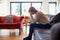 Depressed Mature Woman Sitting On Sofa At Home