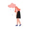 Depressed Teen Girl under Rain Cloud, Teenage Puberty Problems Concept Vector Illustration