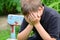 Depressed teenager sitting on the bench