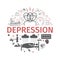 Depression banner. Infographic Symptoms, Treatment. Line icons set. Vector illustration