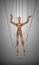 Depression condition concept, realistic wooden marionette hanging,