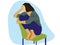 Depression girl Sitting On the Chair Flat Vector Character Illustrator