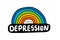 Depression hand drawn vector illustration in cartoon comic style man sad under rainbow