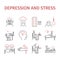Depression infographic Symptoms, Treatment. Line icons set. Vector signs for web graphics.