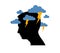 Depression mental health and high anxiety vector conceptual illustration or logo visualized by man face profile and dark clouds
