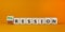 Depression or regression symbol. Turned cubes and changed the word `depression` to `regression`. Beautiful orange background.