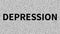 Depression. Word about medicine problem on noisy screen. Looping VHS interference. Vintage animated background, footage