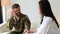 A depressive soldier with ptsd cries during a consultation with a psychologist