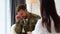 A depressive soldier with ptsd cries during a consultation with a psychologist, selective focus