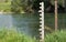 Depth marker or indicator for observation of hydrologic situation in a river.