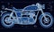 In-depth technical drawing of motorcycle displayed in an informative blueprint. Creating using generative AI tools