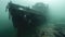 Through the depths, the ghostly outline of a medieval shipwreck emerges, a silent witness to bygo