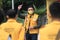 Deputy Secretary General for Winning Elections for the Java Region I Golkar Party DPP Andika Hazrumy wearing a Golkar party jacket