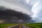 Derecho storm with dramatic shelf cloud