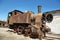 Derelict and rusting steam train in Humberstone, Chile