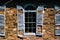 Derelict Wood Shutters + Windows + Sandstone Wall + Rusty Tin Roof - Abandoned Rising Zion Baptist Church - Virginia