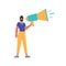 The derision is holding a bullhorn in his hand. Trendy style, Vector Illustration