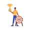 The derision holds the achiever 's cup in his template. Trendy style, Vector Illustration