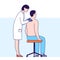 Dermatologist woman examines patient man vector illustration. Dermatology consultation. Epidermis illness, problem, disease