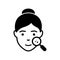 Dermatology Examination of Woman Skin Silhouette Icon. Checkup of Girl Skin Face with Magnifier Black Pictogram. Facial