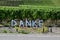 Dernau, Germany - 08 08 2022: Sign and flower arrangement to thank helping people after the Ahr flood disaster