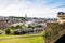 Derry, North Ireland. Aerial view of Derry Londonderry city center in Northern Ireland, UK. Sunny day with cloudy sky