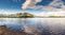 Derryclare Lough, Twelve Pines landscape,Sunny warm day, Cloudy sky, County Galway Ireland. Popular tourist destination. Panorama