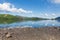 Derwent Water Lake District Cumbria England uk south of Keswick blue sky beautiful calm sunny summer day