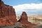 The descendant asphalt road towards the Colorado river and Hite overlook