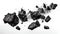 Descending Darkness: Falling Charcoal Rocks Isolated on White Background. Generative ai