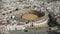 Descending drone view of iconic Maestranza bullfighting ring in Seville, Spain