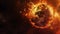 Description: A highly detailed image of Earth engulfed in towering flames against a dark, cloudy background, symbolizing extreme