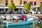 DESENZANO DEL GARDA, ITALY - SEPTEMBER 23, 2016: Fisherman in a boat in Desenzano del Garda, a town and comune in the province of