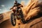 Desert adrenaline Motocross rider conquers dunes, soaring in extreme jumps