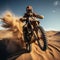 Desert adrenaline Motocross rider conquers dunes, soaring in extreme jumps