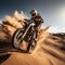 Desert adrenaline Motocross rider conquers dunes, soaring in extreme jumps