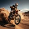 Desert adrenaline Motocross rider conquers dunes, soaring in extreme jumps