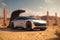 desert automotive transport auto transportation futuristic drive car electric refueling. Generative AI.