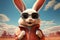 Desert backdrop, a chic cartoon bunny sports trendy sunglasses flair