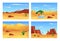 Desert banner backgrounds with oasis and highlands, flat vector illustration.