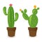 Desert banner set, green cactus world. Flat cartoon style.prickly, funny cactus.