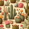 Desert Cacti and Succulents background, design seamless pattern