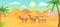 Desert camel. Caravan in egypt sahara landscapes. Cartoon arabic panoramic vector background with sand dunes and camels