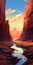 Desert Canyon Stream: A Digital Painting With Flat Perspective And Ominous Vibe