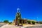Desert Church With Belfry &  Large Saguaro Cactus
